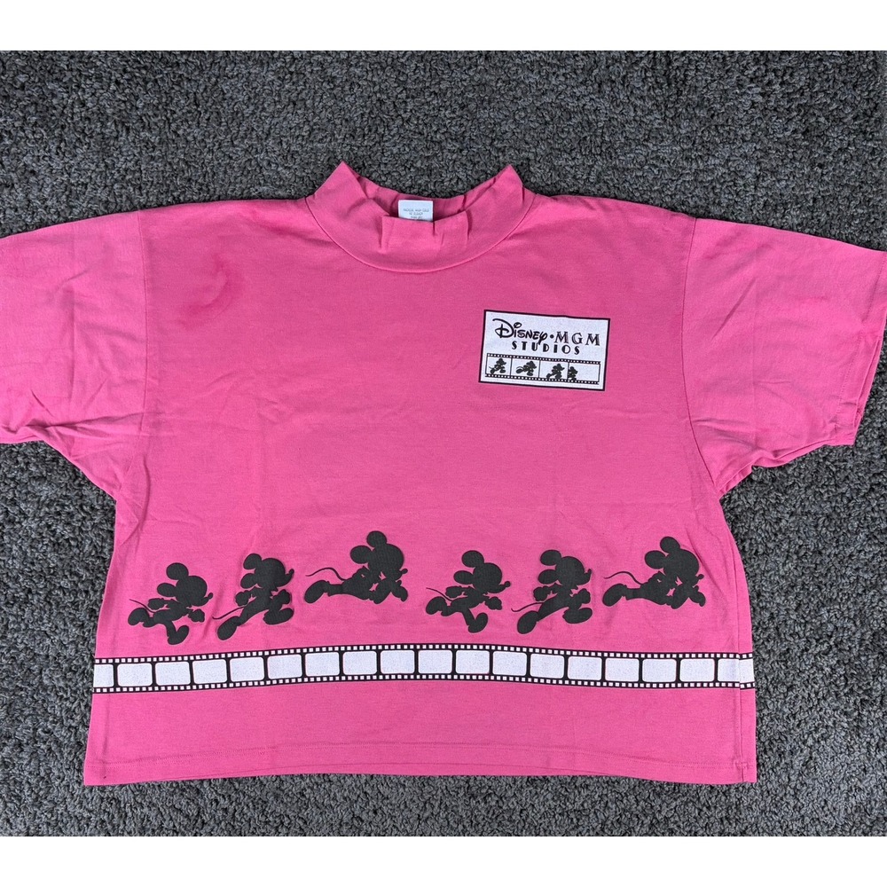 Vintage 1987 Disney MGM Studios Mickey Mouse Pink Mock Neck Shirt Spumoni Large